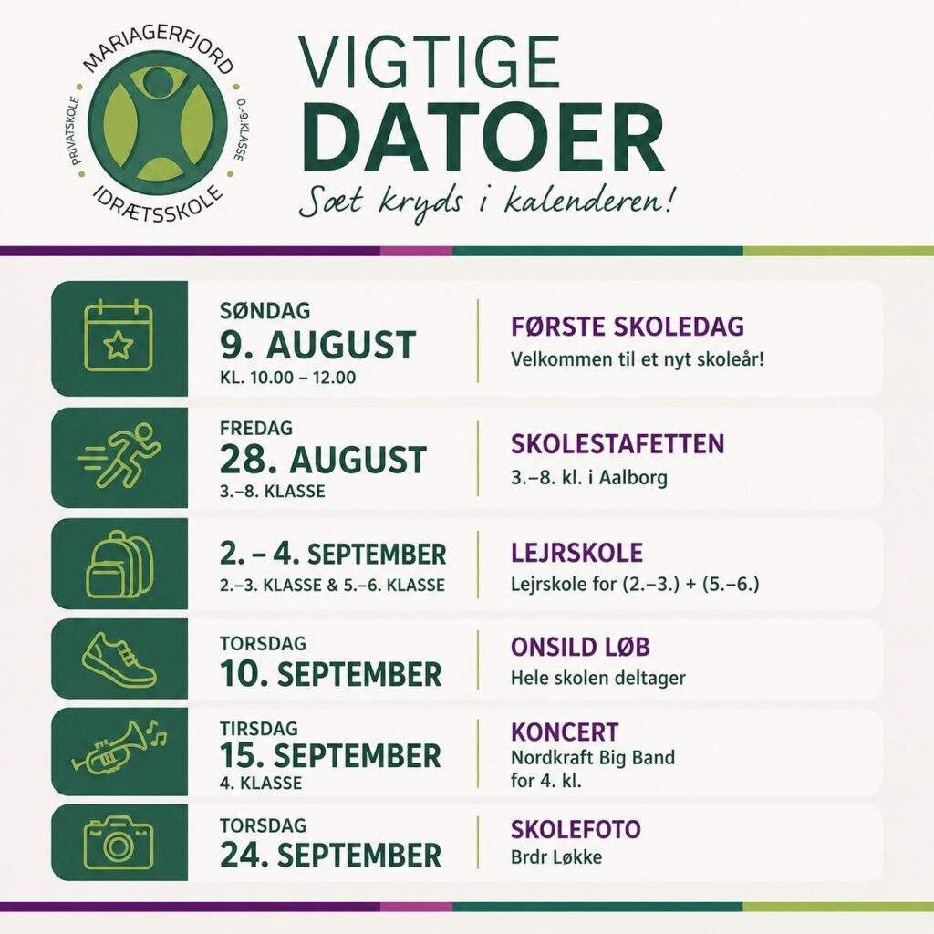 Efteråret 2026 Vigitg datoer
